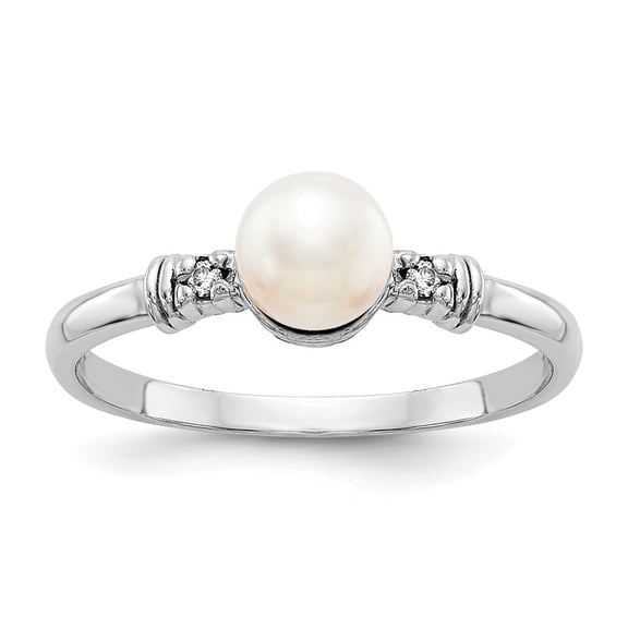 Auriga 14k White Gold 5mm FW Cultured Pearl AA Diamond Ring for Women Size-6
