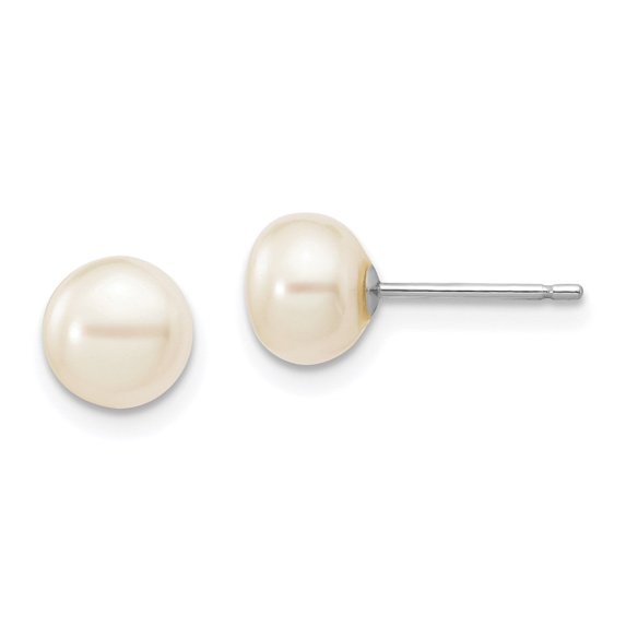 Auriga 14k White Gold 6-7mm White Button Pearl Stud Earrings for Women
