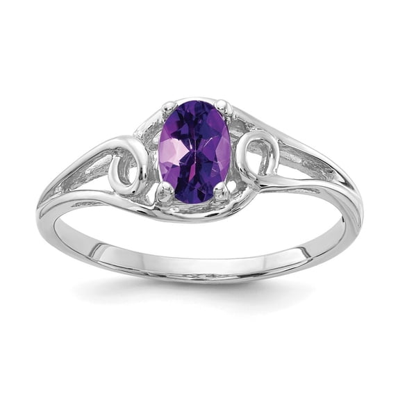 Auriga 14k White Gold 6x4mm Oval Amethyst Ring for Women Size-6