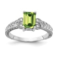 thumbnail image 1 of Auriga 14k White Gold 7x5mm Emerald-cut Peridot AA Diamond Ring for Women Size-6, 1 of 4