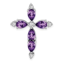 Auriga 14k White Gold Amethyst and Diamond Cross Chain Slide Pendant for Women (L-28mm, W-21.4mm)