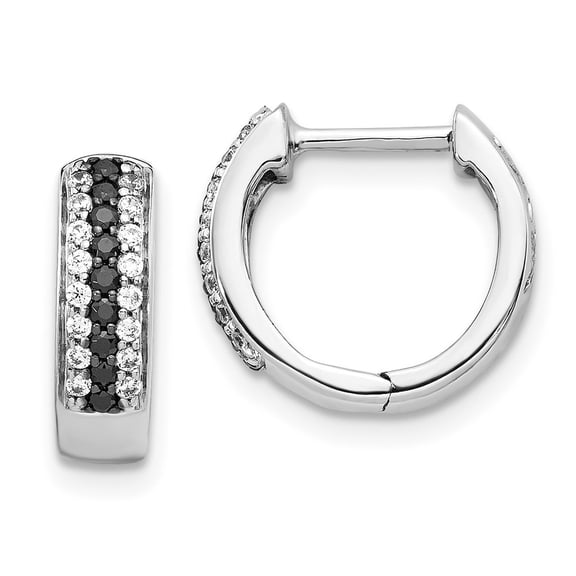 Auriga 14k White Gold Black and White Diamond Hinged Hoop Earrings for Women