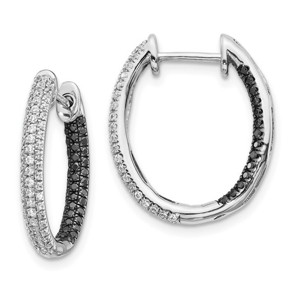 Auriga 14k White Gold Black and White Diamond In/Out Hoop Earrings for Women