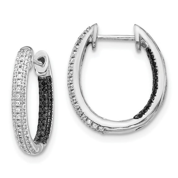 Auriga 14k White Gold Black and White Diamond In/Out Hoop Earrings for Women