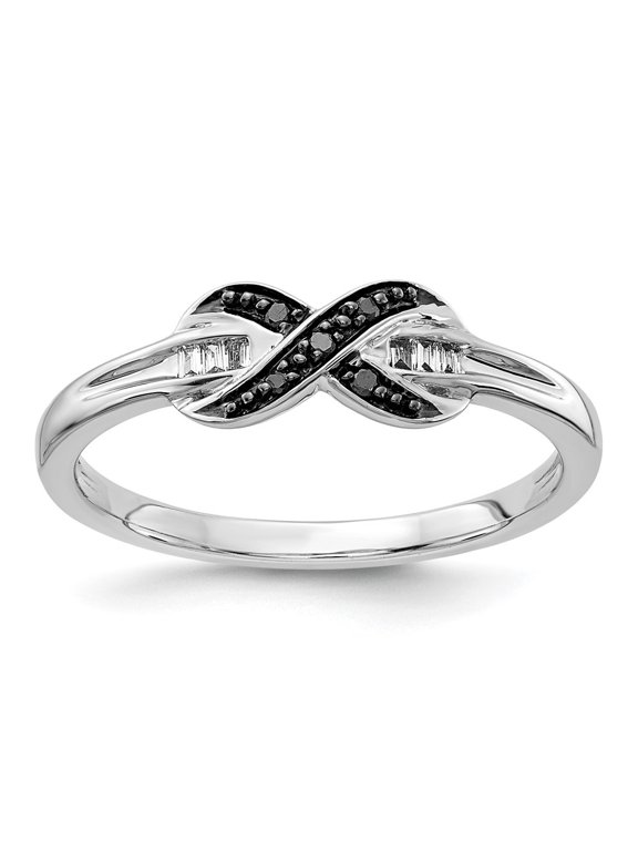 14k White Gold Black and White Diamond X-Ring for Women Size- 6
