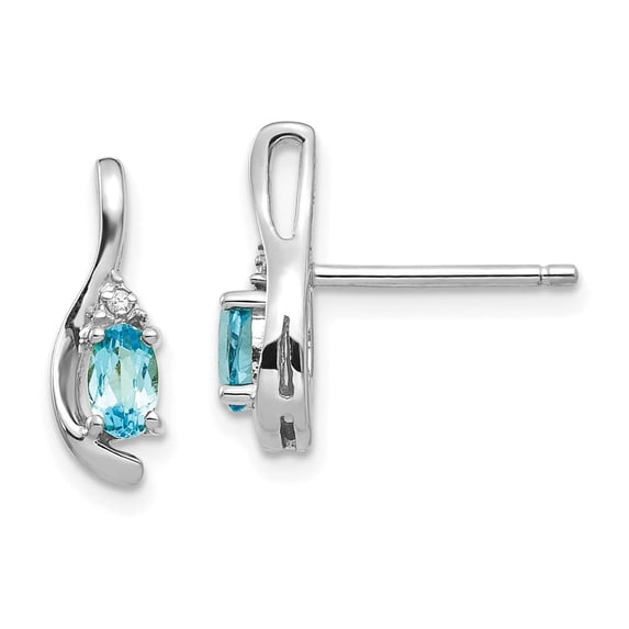 Auriga Fine Jewelry 14K White Gold Blue Topaz and 0.01ct Natural Diamond Dangle Earrings for Women(L- 14mm, W- 5mm)