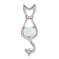 thumbnail image 1 of Auriga 14k White Gold Created Opal and Diamond Cat Pendant for Women (L-32.6mm, W-10.3mm), 1 of 6