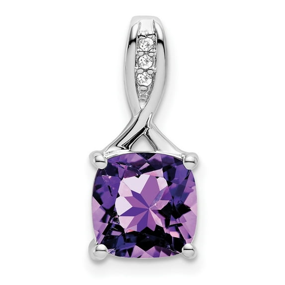 Auriga 14k White Gold Cushion Amethyst and Diamond Pendant for Women (L-18mm, W-8.2mm)