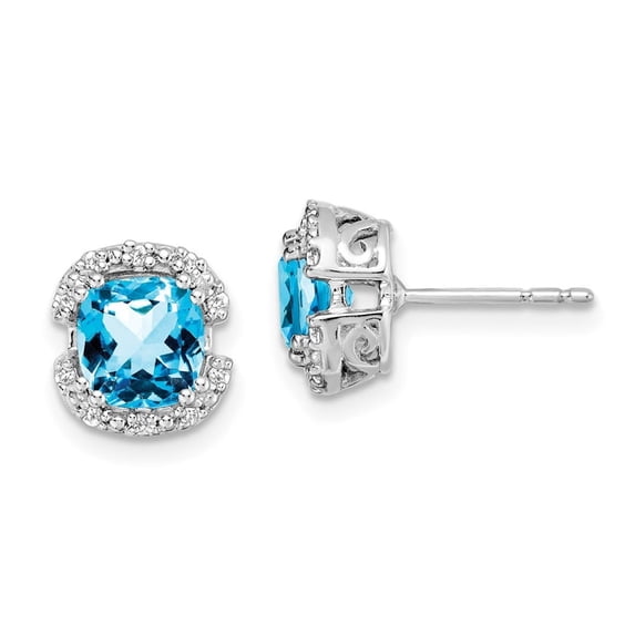 Auriga Fine Jewelry 14k White Gold Cushion Blue Topaz and Diamond Halo Stud Earrings for Women