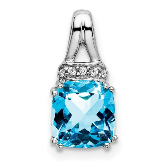 Auriga 14k White Gold Cushion Blue Topaz and Diamond Pendant for Women (L-15.3mm, W-7.4mm)