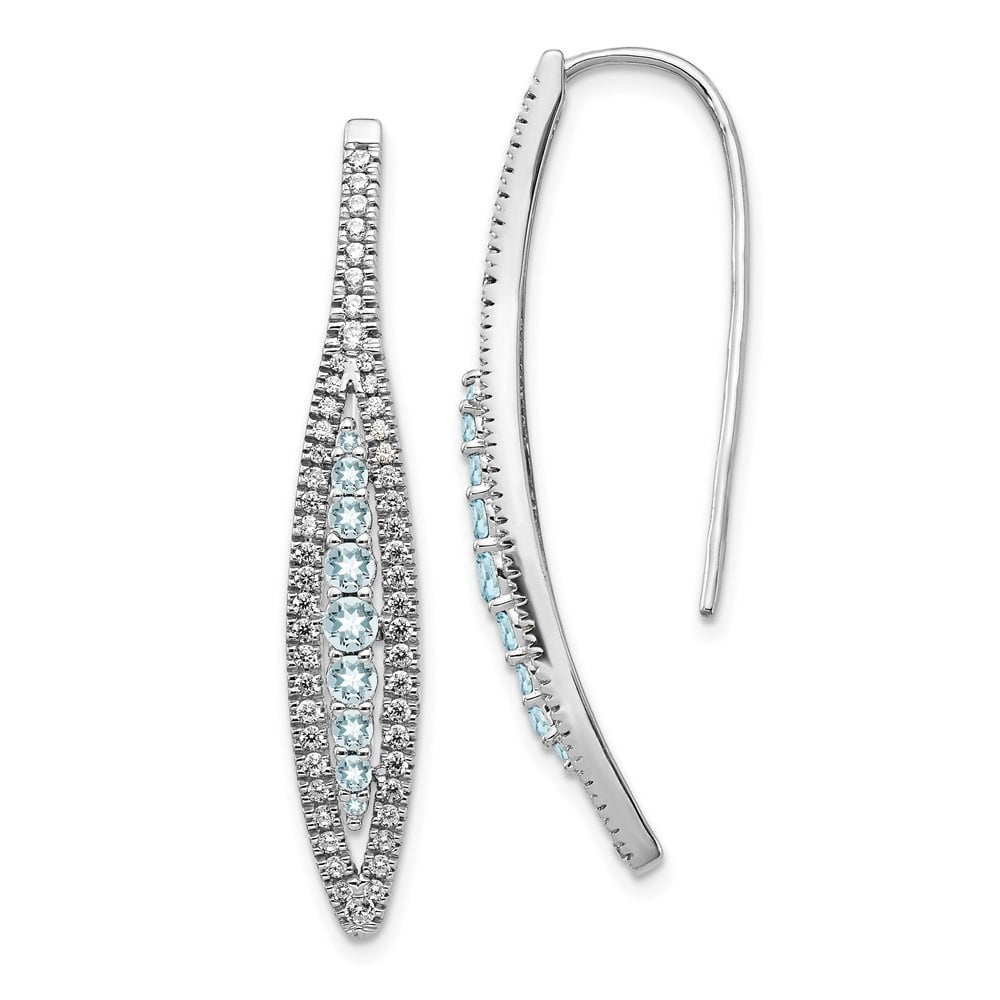 Auriga 14k White Gold Diamond Aquamarine Threader Earrings for Women (L ...