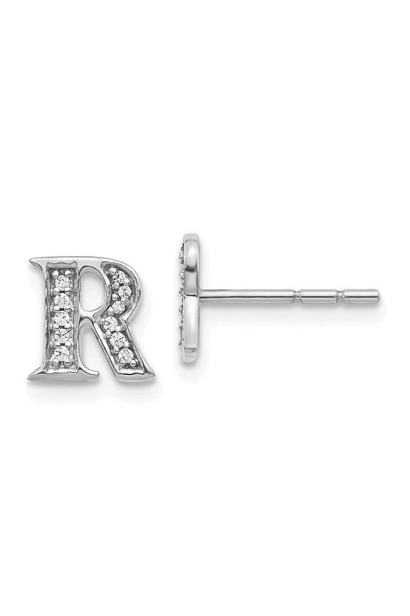 Fine Jewelry 14k White Gold Diamond Initial R Stud Earrings for Women