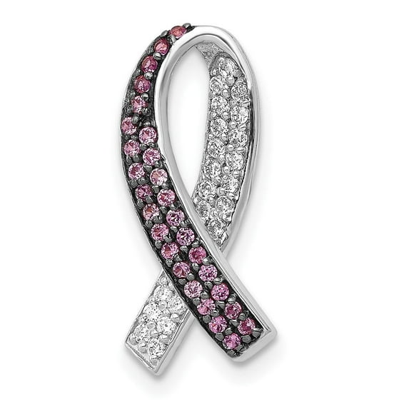 Auriga 14k White Gold Diamond Lab Created Pink Sapphire Awareness Slide Pendant for Women (L-19.5mm, W-8.7mm)