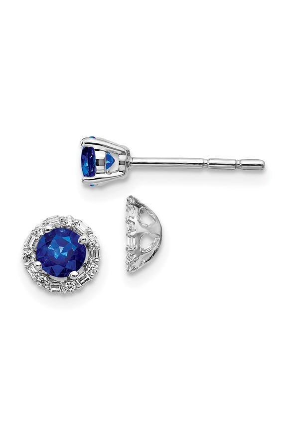 14k White Gold Diamond Sapphire Stud w/Jacket Earrings for Women (L- 0.21 inch, W- 0.21 inch)