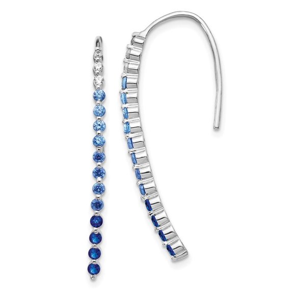 Auriga 14k White Gold Diamond Sapphire Threader Earrings for Women (L- 1.38 inch, W- 0.08 inch)