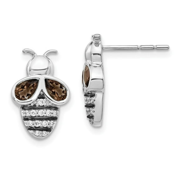 Auriga 14k White Gold Diamond Smokey Quartz Bee Stud Earrings for Women (L- 0.63 inch, W- 0.4 inch)