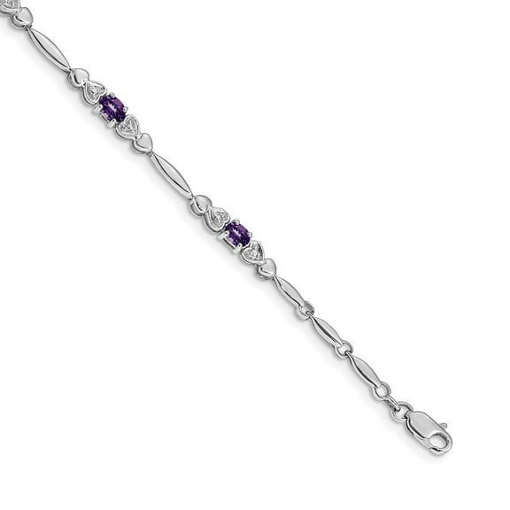 Auriga 14k White Gold Diamond and Amethyst Bracelet 7inch for Women