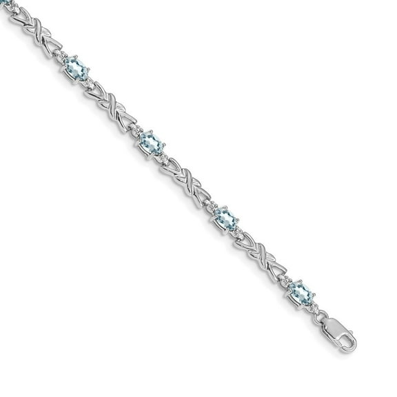 Auriga 14k White Gold Diamond and Aquamarine Bracelet 7.25inch for Women