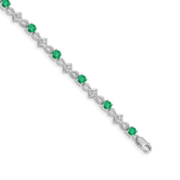 Auriga Fine Jewelry 14K White Gold Diamond and Emerald Bracelet 7inch for Women