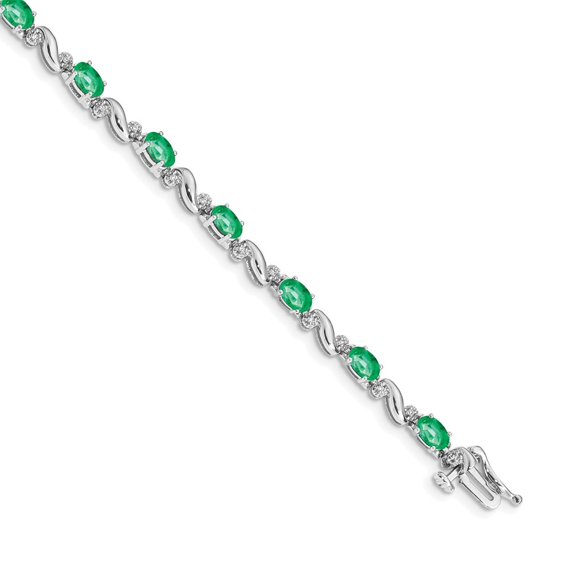 Auriga 14k White Gold Diamond and Emerald Bracelet 7inch for Women