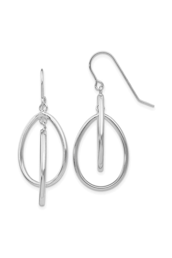 14k White Gold Double Teardrop Wire Dangle Earrings for Women(L- 44mm, W- 18.3mm)