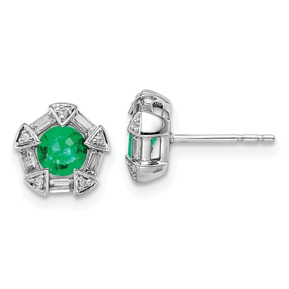 Auriga 14k White Gold Emerald and Diamond Stud Earrings for Women