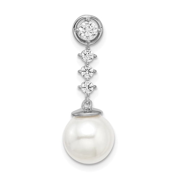 Auriga Fine Jewelry 14K White Gold FWC Pearl & Diamond Chain Slide Pendant for Women (L-25mm, W-8.85mm)
