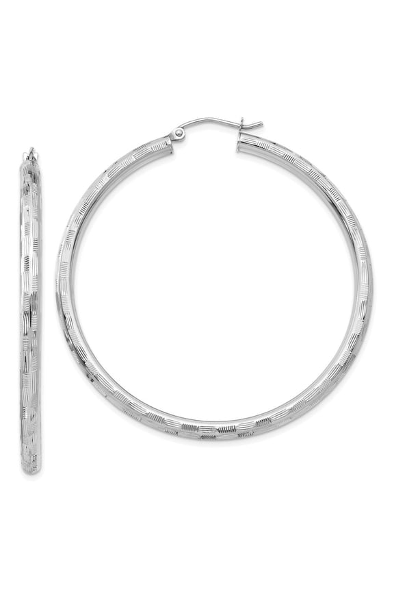 Fine Jewelry 14K White Gold Hoop Earrings for Women (L- 50mm, W- 3mm)