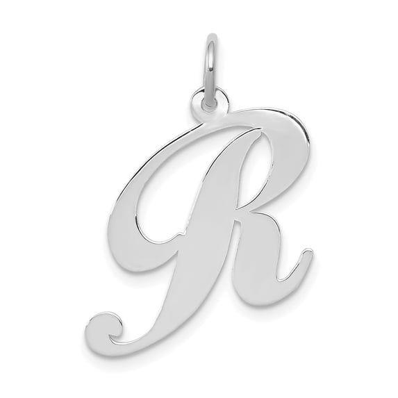 Auriga 14k White Gold Large Script Letter R Initial Pendant for Women
