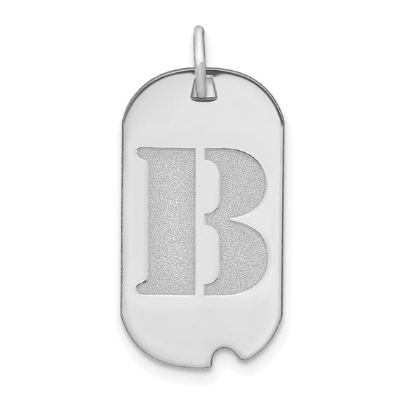 Auriga Fine Jewelry 14K White Gold Letter B Initial Dog Tag Pendant for Women (L- 24.6 mm, W- 13.19 mm)