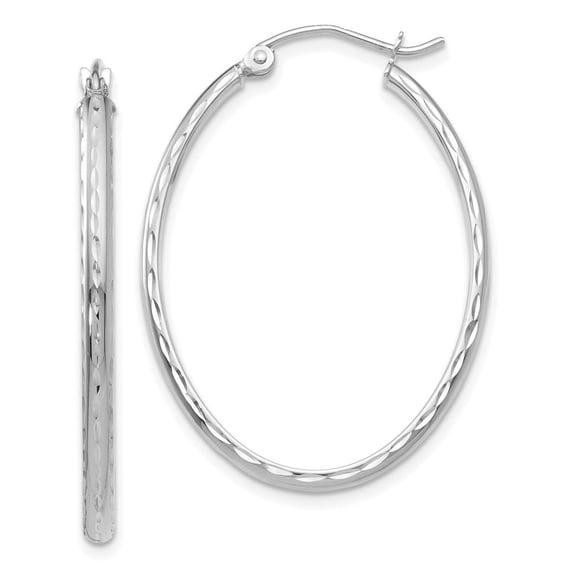 Auriga 14k White Gold Lightweight Diamond-cut Oval Hoop Earrings for Women (L-35.4mm, W-25.5mm)
