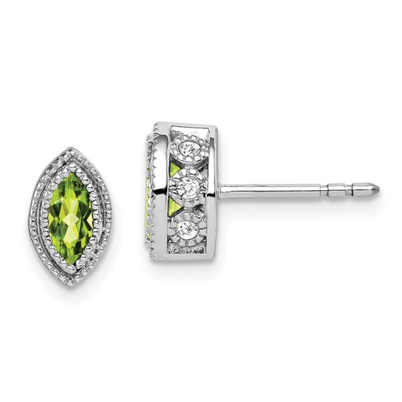 Auriga 14k White Gold Marquise Peridot and Diamond Stud Earrings for Women