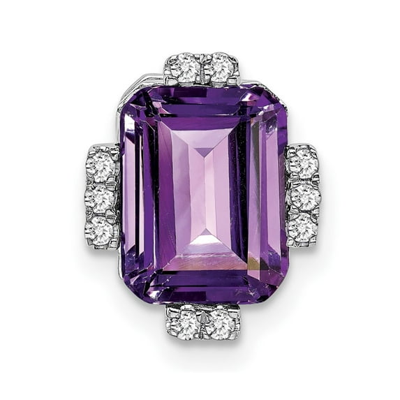 Auriga Fine Jewelry 14K White Gold Octagon Amethyst and Diamond Chain Slide Pendant for Women (L-11.6mm, W-9.5mm)