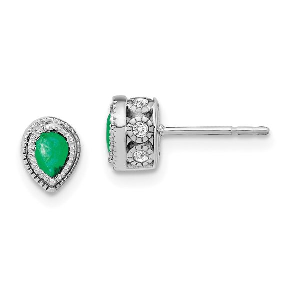 Auriga Fine Jewelry 14K White Gold Pear Emerald and Diamond Stud Earrings for Women
