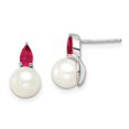thumbnail image 1 of Auriga 14k White Gold Pearl and Ruby Stud Earrings for Women, 1 of 4