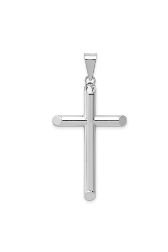 14k White Gold Polished Hollow Cross Pendant for Women