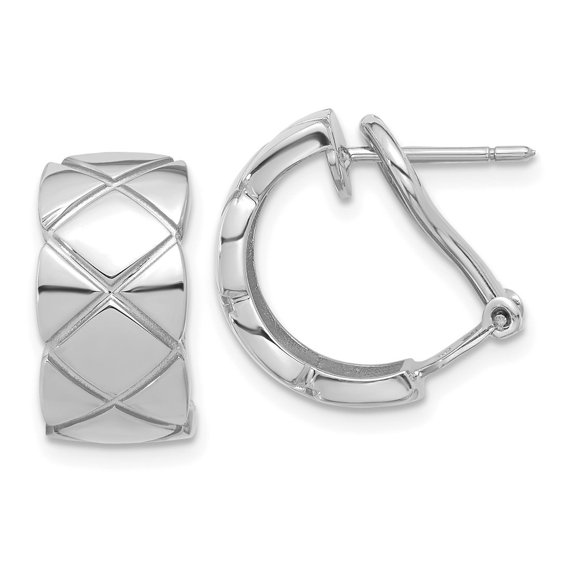 Auriga Fine Jewelry 14K White Gold Rhod-plated Grooved Criss-cross C-Hoop Earrings for Women (L- 0.66 inch, W- 0.56 inch)