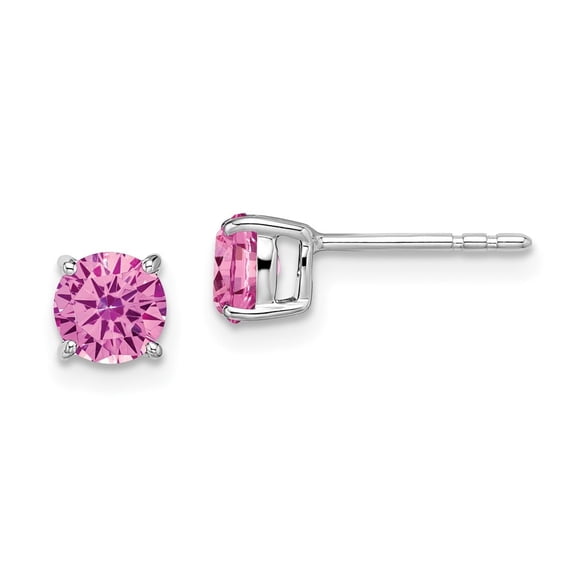Auriga 14k White Gold Round Created Pink Sapphire Solitaire Stud Earrings for Women