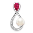 thumbnail image 1 of Auriga Fine Jewelry 14K White Gold Ruby/FWC Pearl/Diamond Infinity Chain Slide Pendant for Women (L-22.1mm, W-11.2mm), 1 of 6