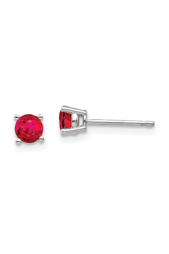 14k White Gold Ruby Stud Earrings for Women(L- 4mm, W- 4mm)