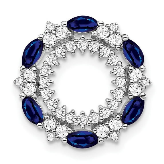 Auriga Fine Jewelry 14K White Gold Sapphire and Diamond Circle Chain Slide Pendant for Women (L-16.8mm, W-16.8mm)