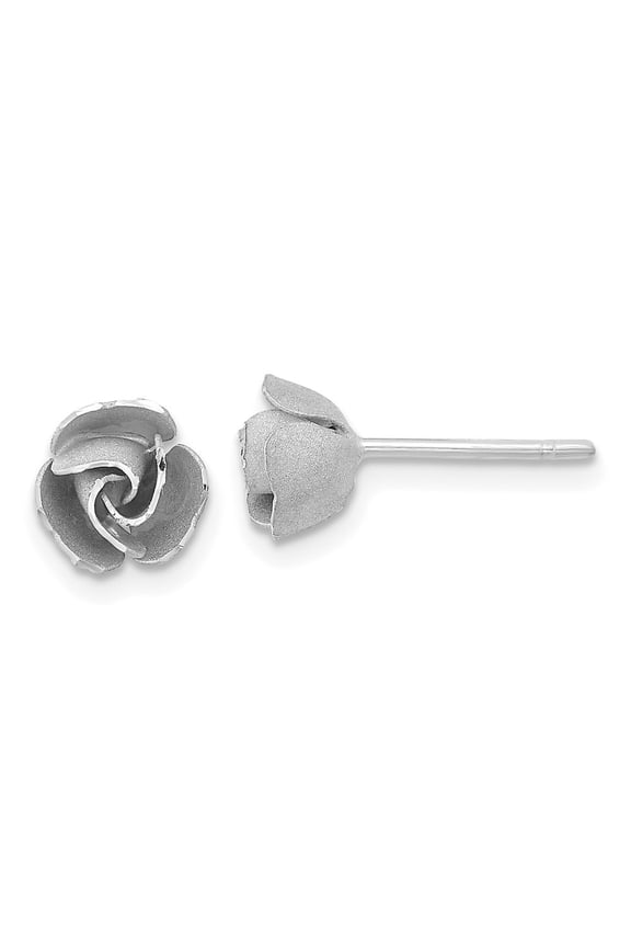 Fine Jewelry 14K White Gold Satin Finish Rose Stud Earrings for Women (L 7mm, W- 7mm)