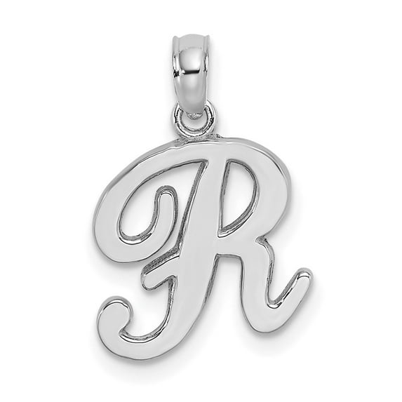 Auriga Fine Jewelry 14K White Gold Script Letter R Initial Pendant for Women(L- 16.65 mm, W- 13.3 mm)