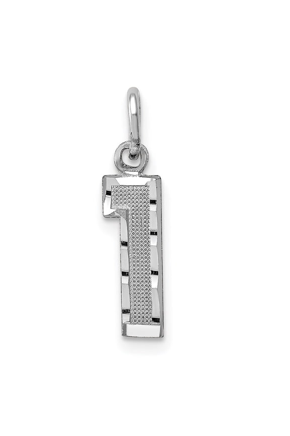 14k White Gold Brushed Diamond-cut Number 1 Charm for Women (L-15.42 mm, W-4.96 mm)