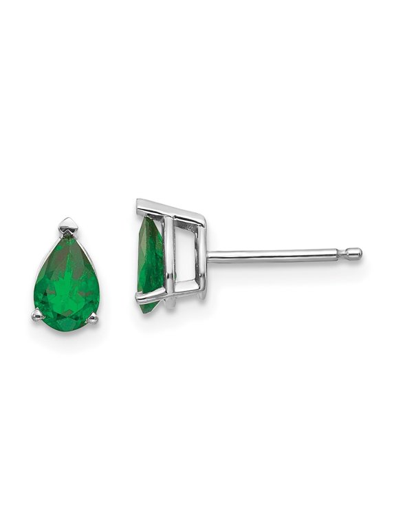 14k White Gold Tsavorite Stud Earrings for Women(L- 7mm, W- 4mm)