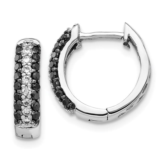 Auriga 14k White Gold White and Black Diamond Hinged Hoop Earrings for Women