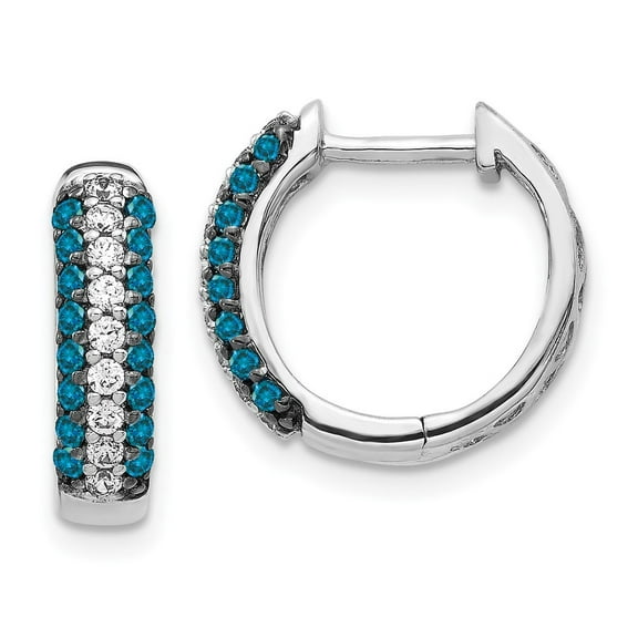 Auriga Fine Jewelry 14k White Gold White and Blue Diamond Hinged Hoop Earrings for Women