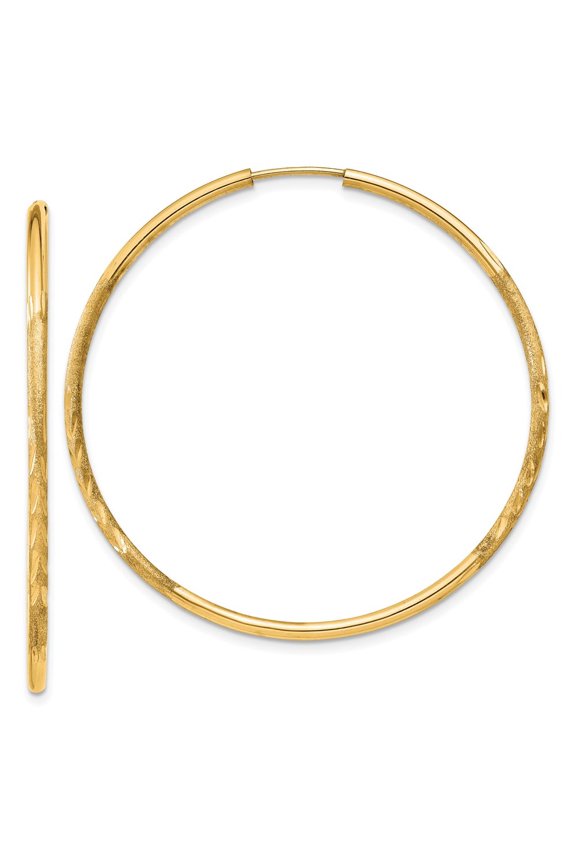 14k Yellow Gold 1.5mm Satin Endless Hoop Earrings for Women