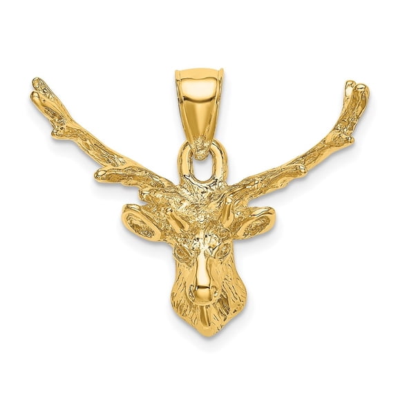 Auriga 14k Yellow Gold 2-D Deer Head 8 Point Buck Charm for Women