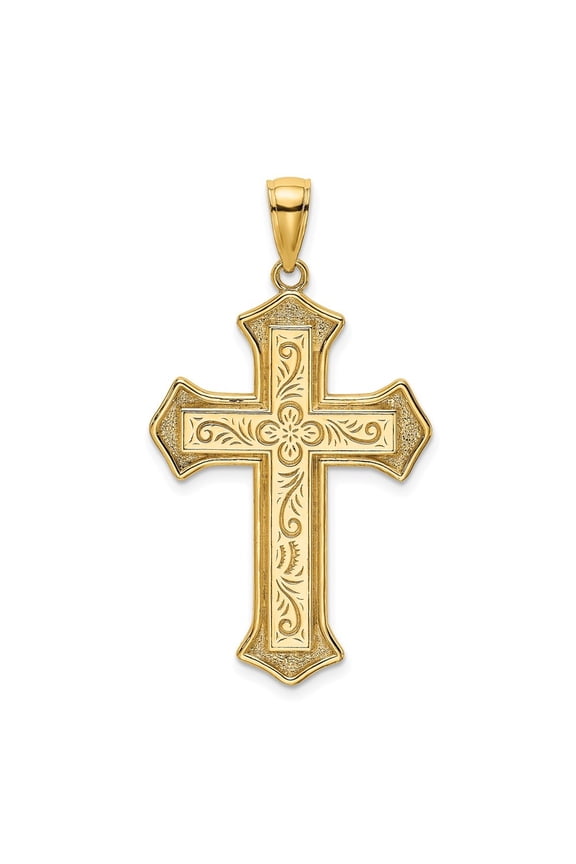 14k Yellow Gold 2-D Filigree Center Block Cross Charm for Women (Length - 29.6 mm)